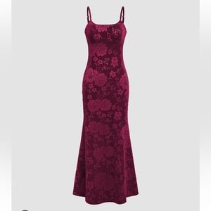 Velvet Floral Maxi Dress - Red Wine/Purple